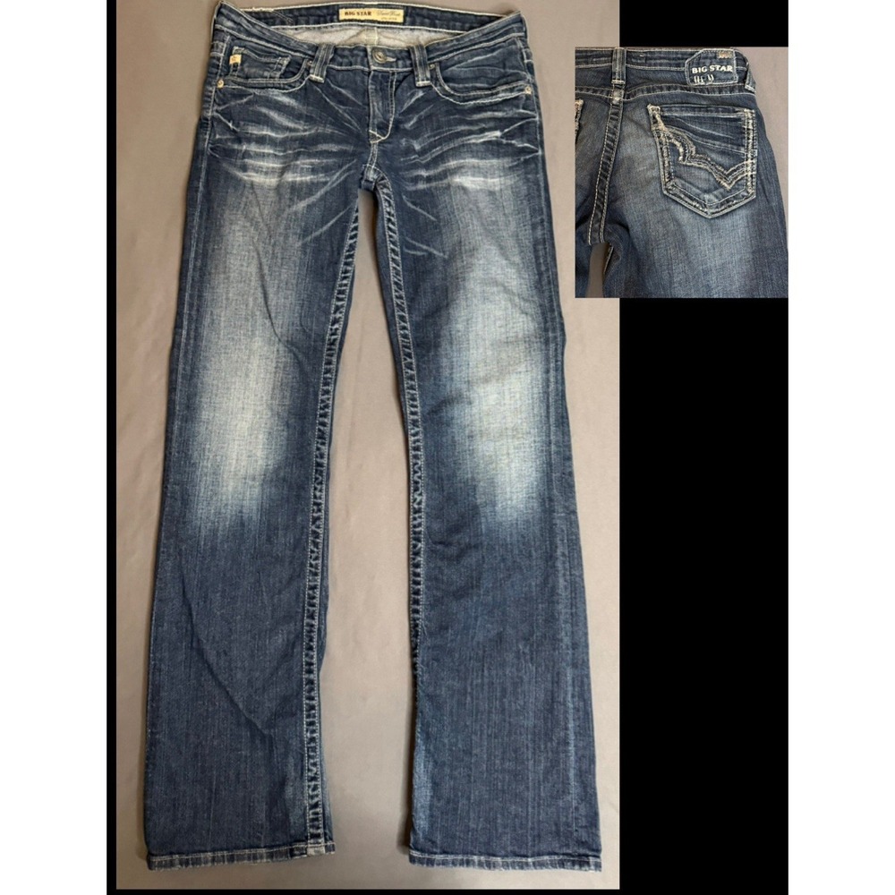 Big Star Sweet Boot Jeans Women 29R Dark Wash ultra Low Rise Bootcut Y2K Style